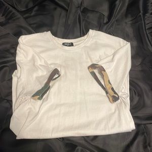 Forever 21 White Tee with Camo Cuffs